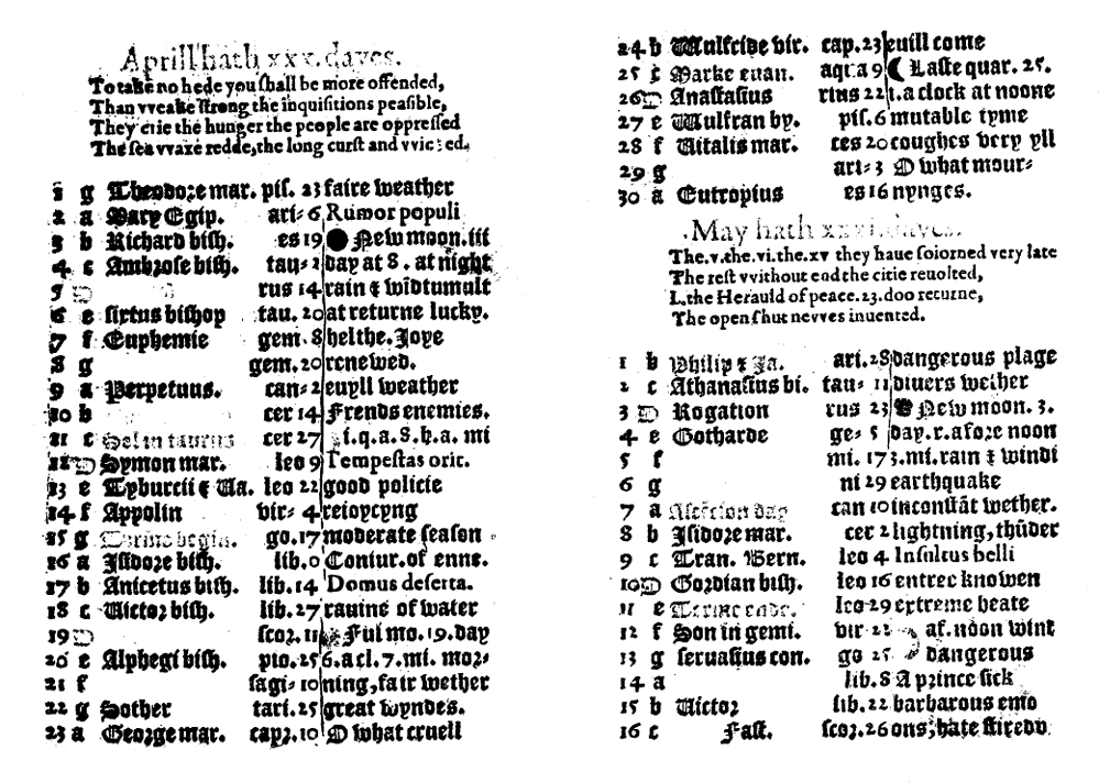 almanach for the yere 1562, April