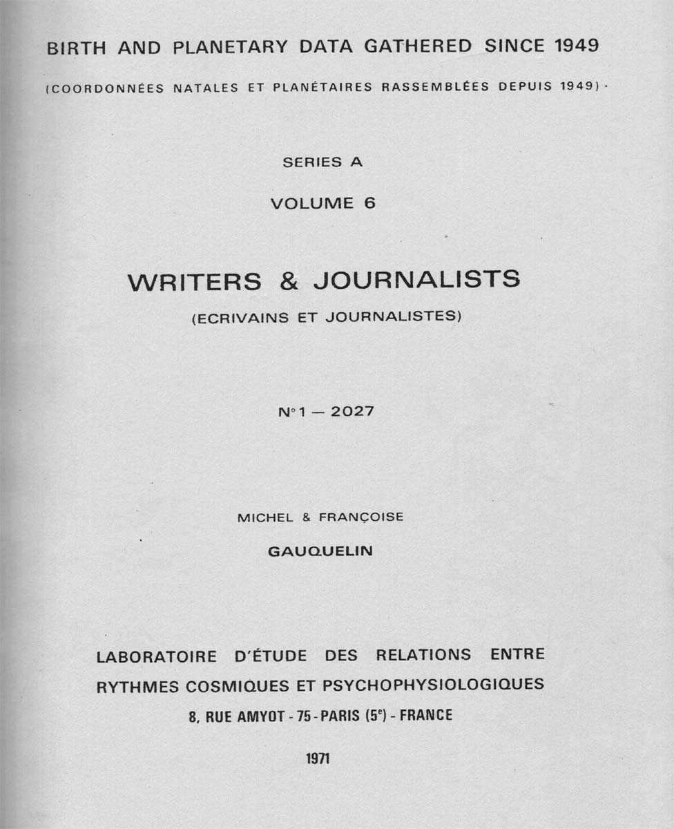 Gauquelin, Writers and Journalists, titre