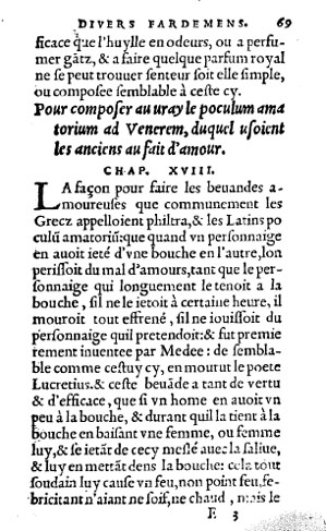 Nostradamus, Opuscule, Volant, 1555, poculum amatorium, p.69