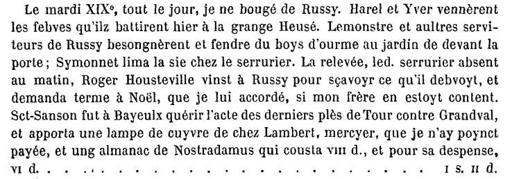 Gouberville, Journal, 19 novembre 1560