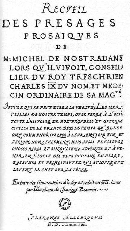 Recueil des Presages prosaiques, 1589