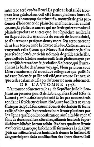 Nostradamus, Pronostication pour l'an 1558, Paris, Le Noir, [1557], f.B4r
