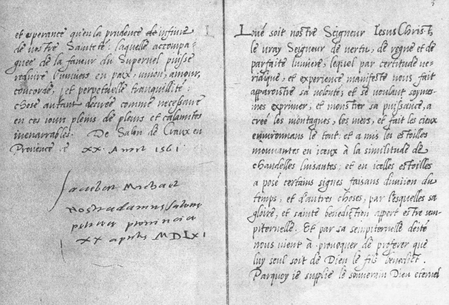 Les praedictions de l'almanach de l'an 1562, ms Ebner, fin ddicace et dbut prsages 1562