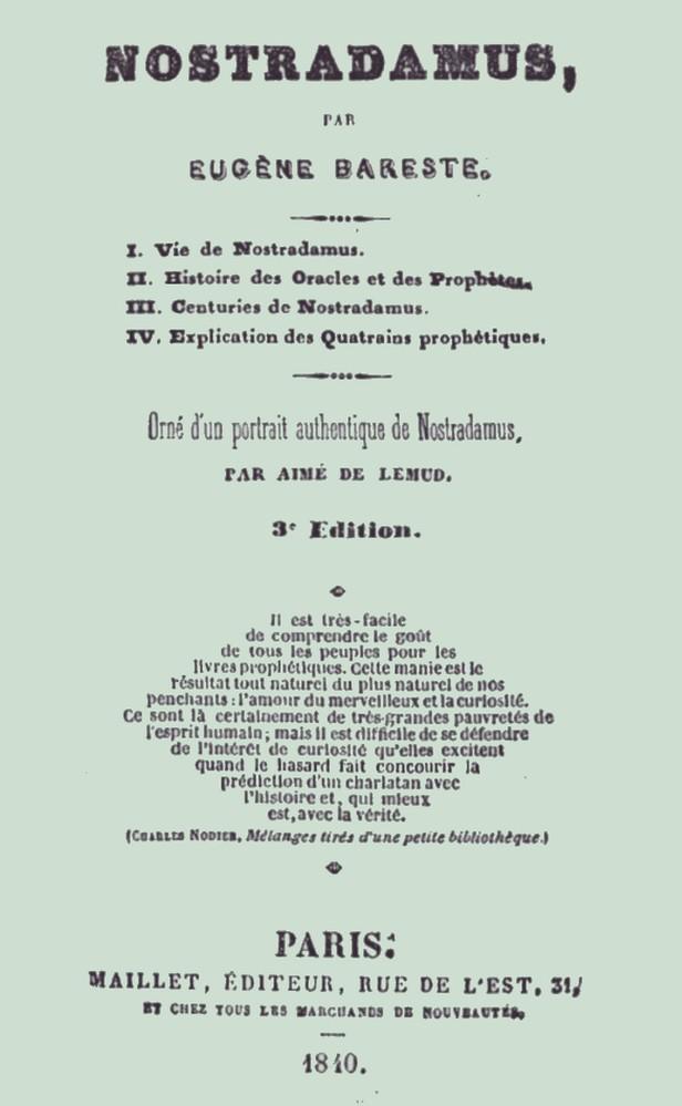 Bareste, Nostradamus, 1840
