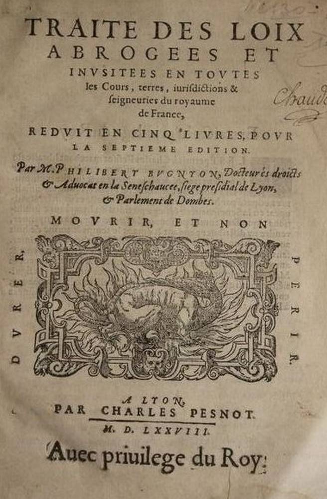 Trait des Loix Abrogees, 1578