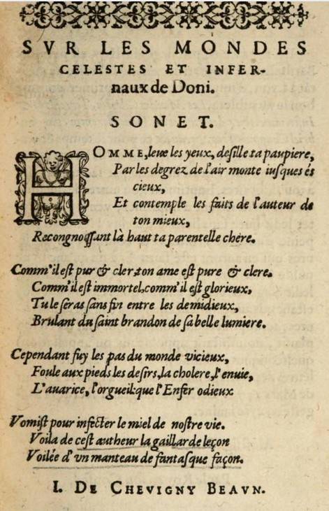 Sonnet de Chevigny, in Doni 1578