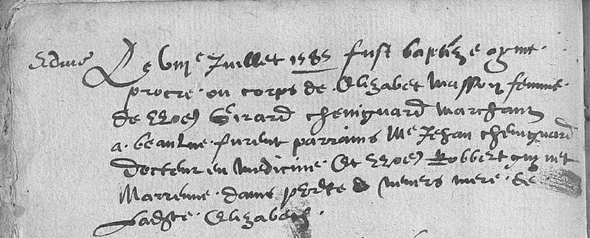 Jehan Chevignard parrain de son neveu, 1585