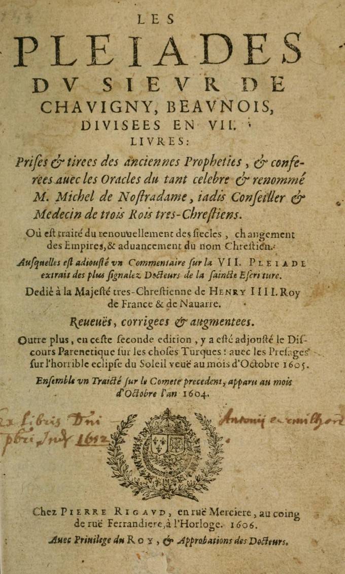 Les Pliades, 1606